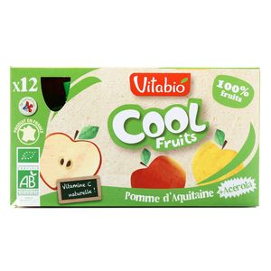 Vitabio Cool Fruits Pomme Acérola Bio Purée de Fruits 12 gourdes