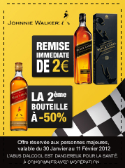 La 2�me bouteille � -50% sur la bouteille Johnnie Walker Scotch whisky Red Label 40� 70cl et une remise de 2� sur la bouteille Scotch whisky black label 40� 70cL