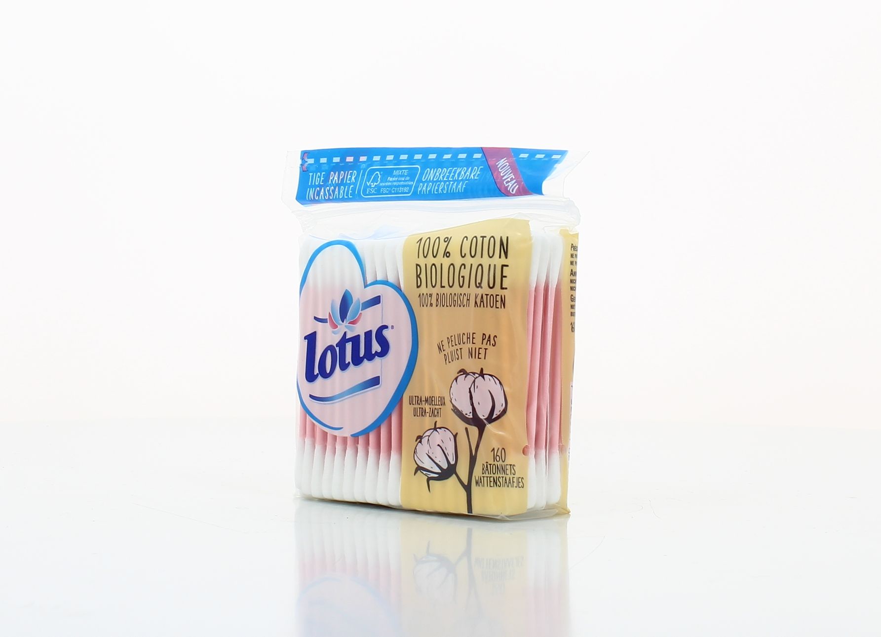 Coton-Tiges Lotus En Papier - 160 Bâtonnets - Coton Bio - Boîte Rechargeable