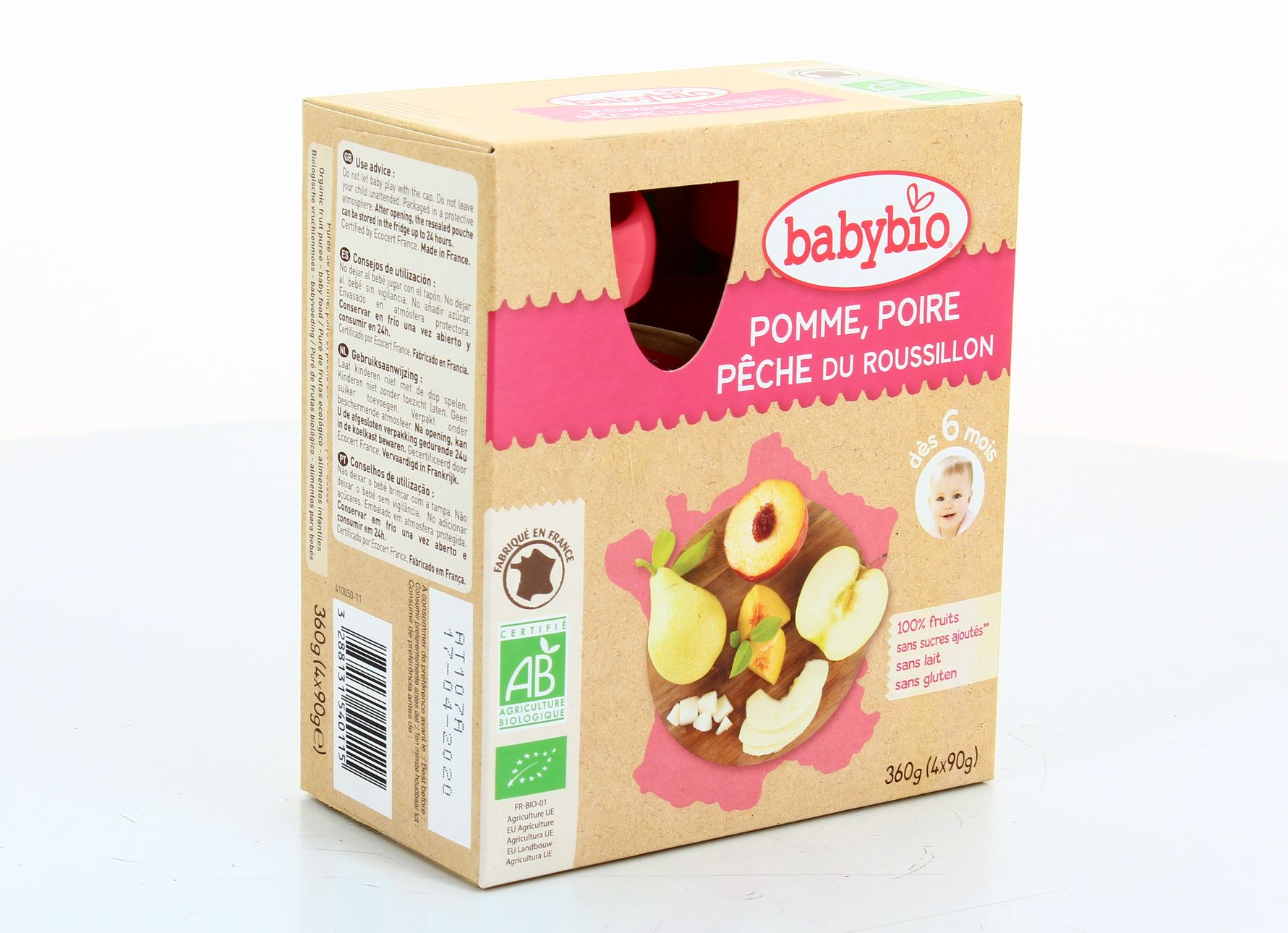 Babybio Gourdes Pomme Fraise Vanille BIO - Lot De 6 X 4x90g Dès 6 Mois