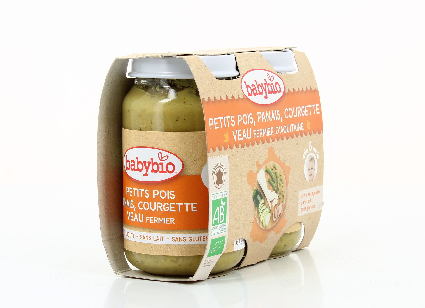 Babybio Petits Pots Petits Pois Panais Courgette Veau Fermier - Lot De 6 (2x200g) Dès 6 Mois