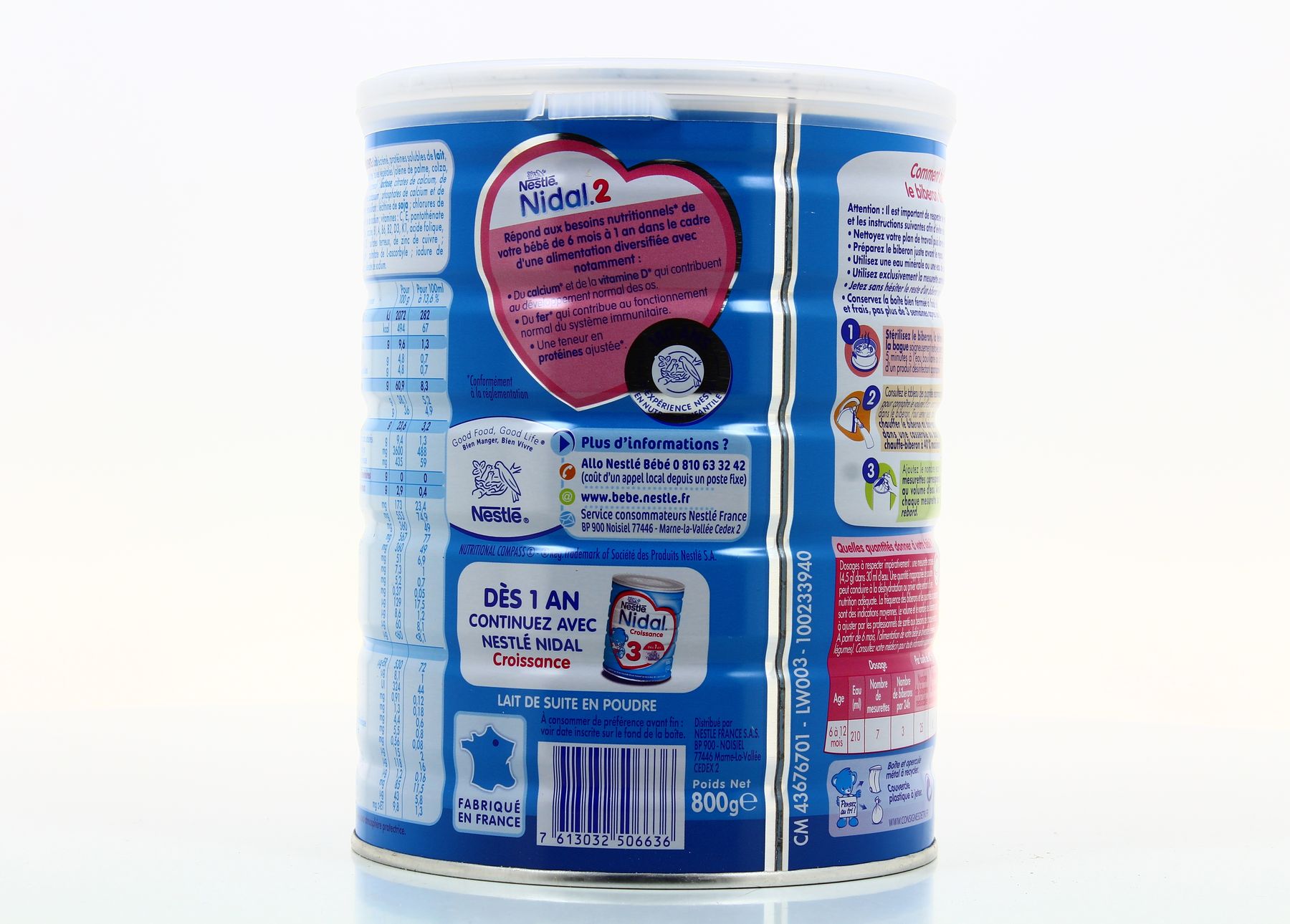 Nestlé Nidal 2 Lait 2ème Âge En Poudre 6-12 Mois - Boîte De 800g - Calcium, Vitamine D, Fer