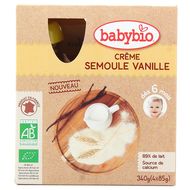 Babybio Dessert Lacté Crème Semoule Vanille Bio Gourde Bébé Dès 6 mois, 4x85g