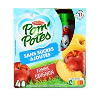 Pom Potes Pomme Brugnon sans sucres ajoutés, 4 gourdes de 90g