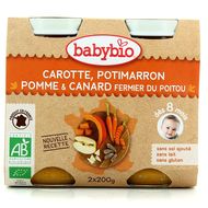Babybio - Menu Du Jour Carotte, potimarron, pomme et canard fermier du Poitou bio dès 8 mois, 2x200g