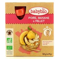 Babybio Poire Banane Millet Bio Gourde Bébé Dès 6 mois, 4x90g