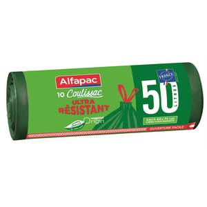 Alfapac - 10 sacs-poubelle 50L poubelle haute à lien élastique  ultra-résistant - fabriqués en France - bi-matière recyclée & végétale :  : Epicerie