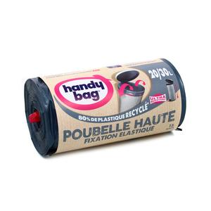 HANDY BAG® Sacs poubelle FIXATION ELASTIQUE 30L, 80% de plastique