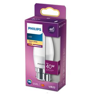Achat Philips Ampoule B22- 5W LED Flamme Dépolie Blanc Chaud, B22 40W