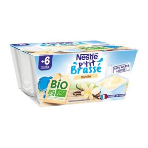Nestlé Bébé P'tit Brassé BIO Nature Sans sucres ajoutés - Laitage dès 6  mois - 4x90g