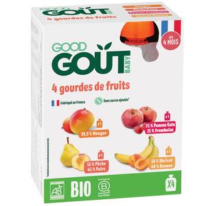 Achat Good Goût 4 Variétés de Fruits Bio Gourde Bébé Dès 4 Mois, 4x120g