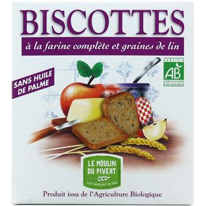Biscottes à la farine complète et graines de lin Biscottes à la farine complète et graines de lin,LE MOULIN DU PIVERT,270g