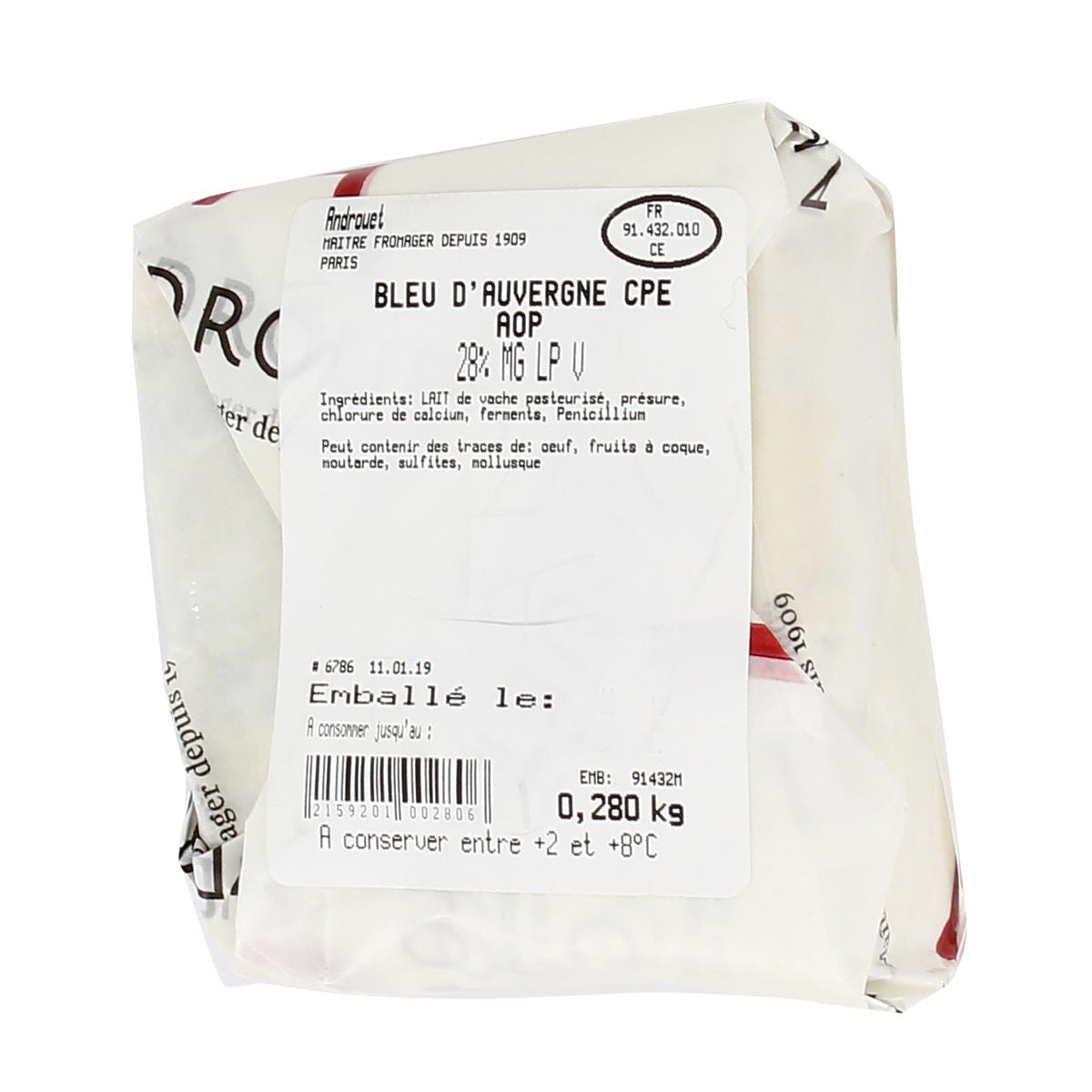 2159201000000 - Androuet, Maître Fromager - Bleu d'Auvergne AOP - Lait de vache pasteurisé
