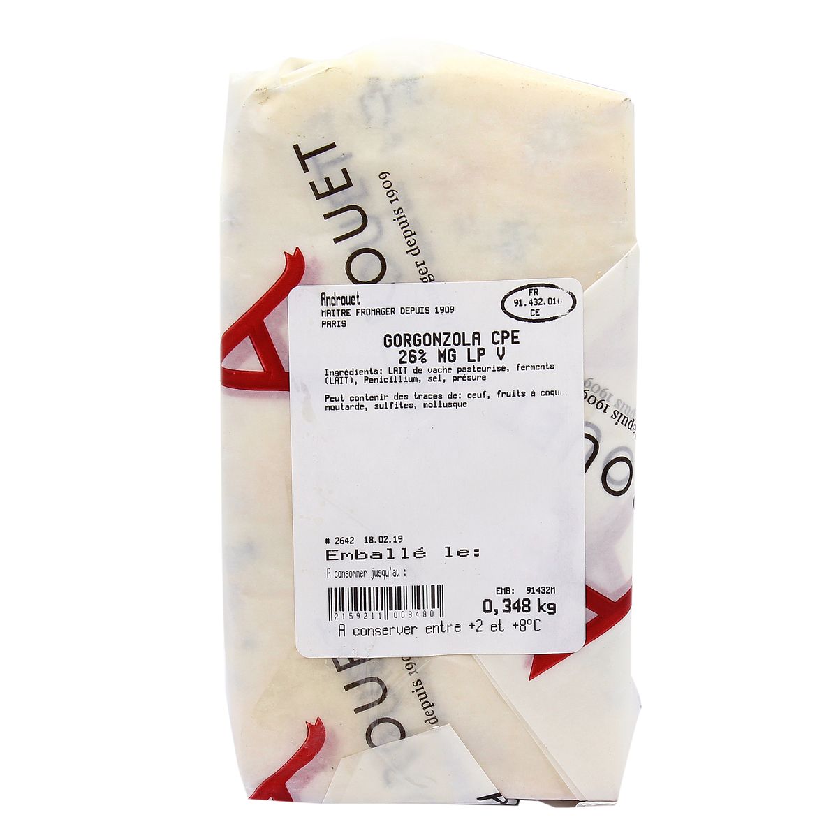 2159211000000 - Androuet, Maître Fromager - Gorgonzola AOP - Lait de vache pasteurisé