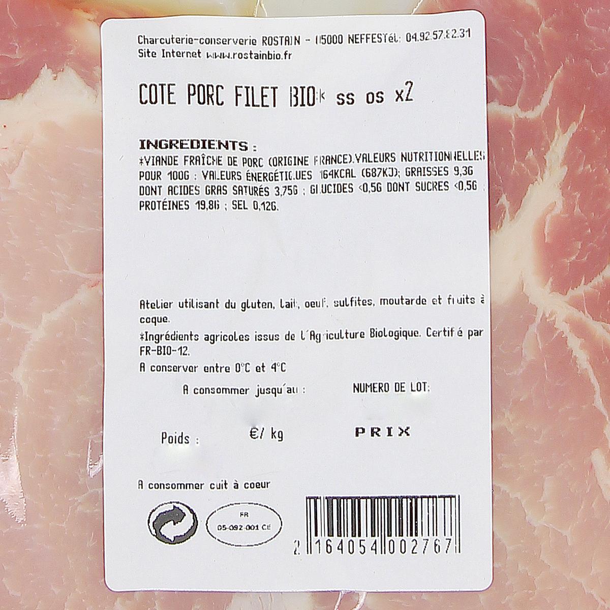 2164054000000 - Rostain - Côte de Porc Bio dans le Filet Sans Os