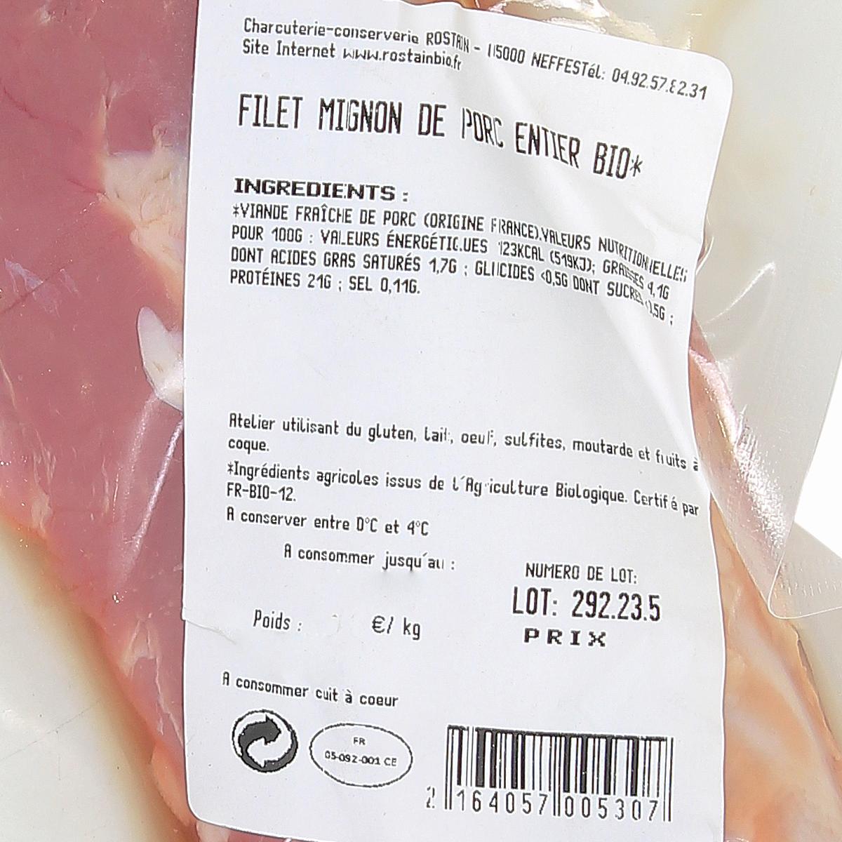 2164057000000 - Rostain - Filet Mignon Bio de Porc Entier