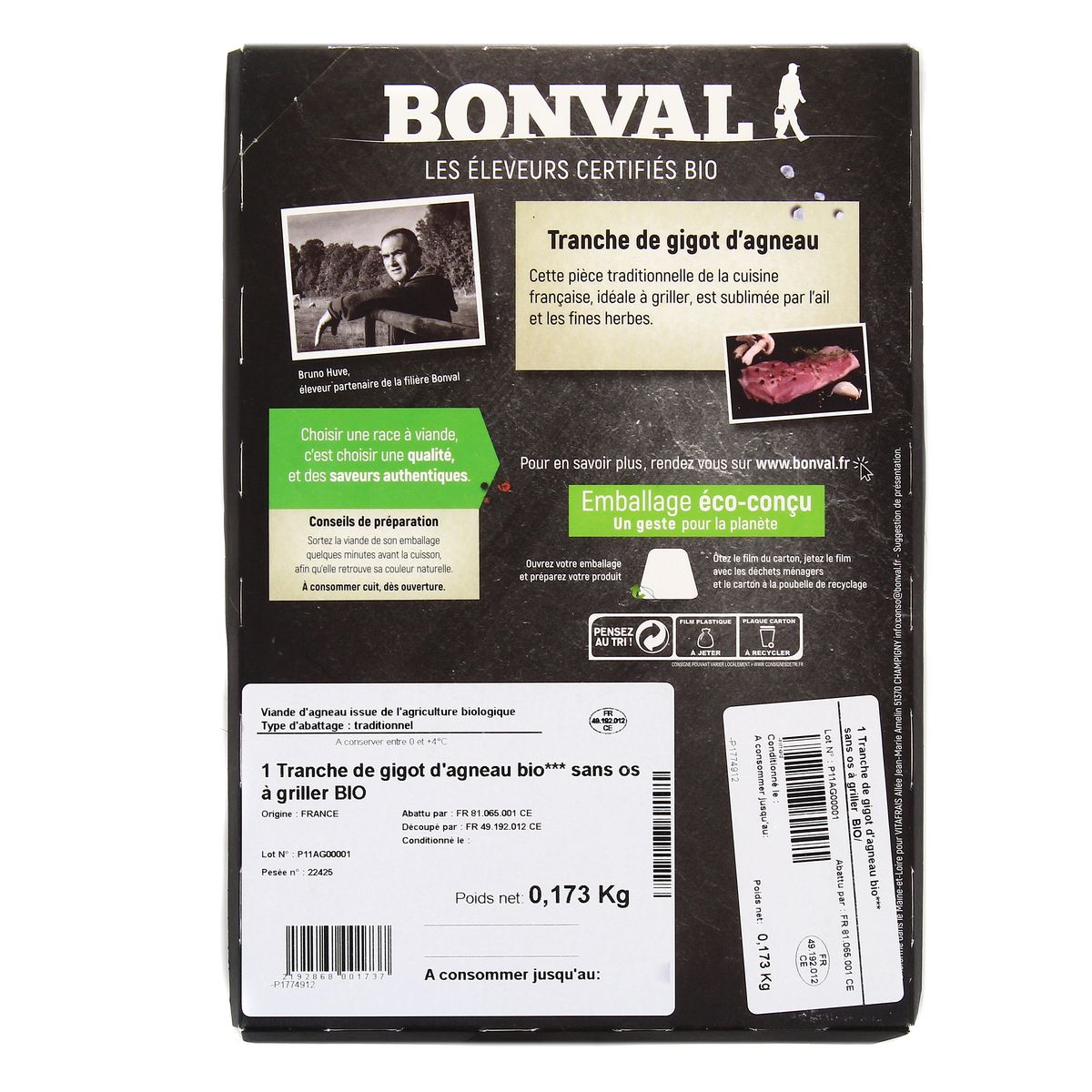 2192868000000 - Bonval - Tranche de Gigot d'Agneau Bio x1