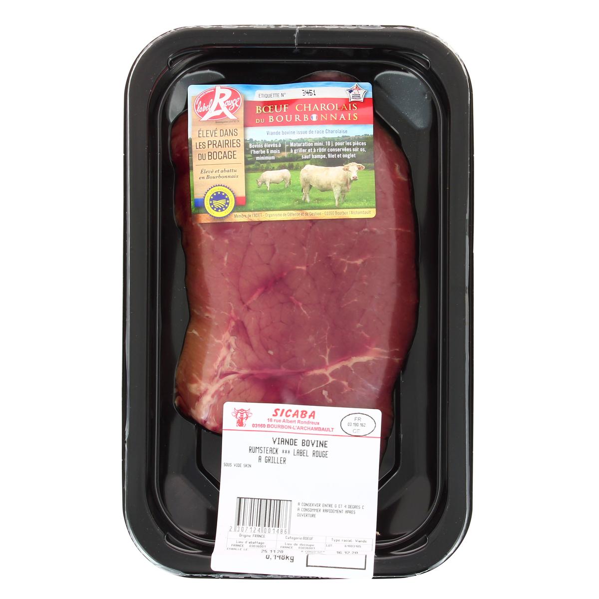 2307124000000 - Sicaba - Les Viandes Du Bourbonnais - 1 Rumsteak de boeuf Charolais IGP Label Rouge à griller