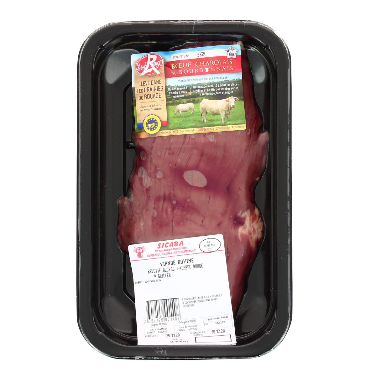 2307126000000 - Sicaba - Les Viandes Du Bourbonnais - 1 Bavette d'aloyau de Boeuf Charolais IGP Label Rouge à griller