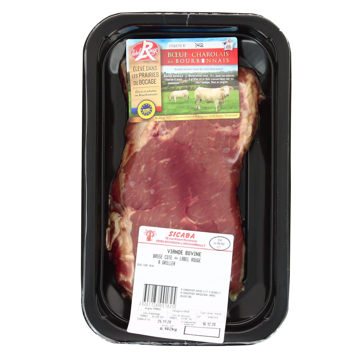 2307136000000 - Sicaba - Les Viandes Du Bourbonnais - 1 Basse-Côte de boeuf Charolais IGP Label Rouge à griller