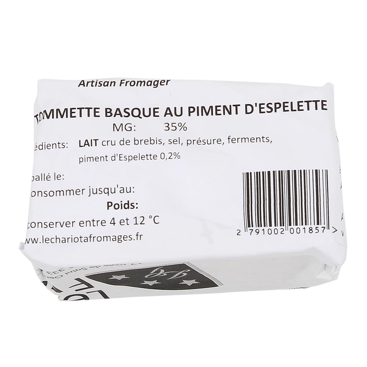 2791002000000 - Le Chariot à fromages, Artisan Fromager - Tommette Artisanale Au Piment D'Espelette - Lait de brebis cru