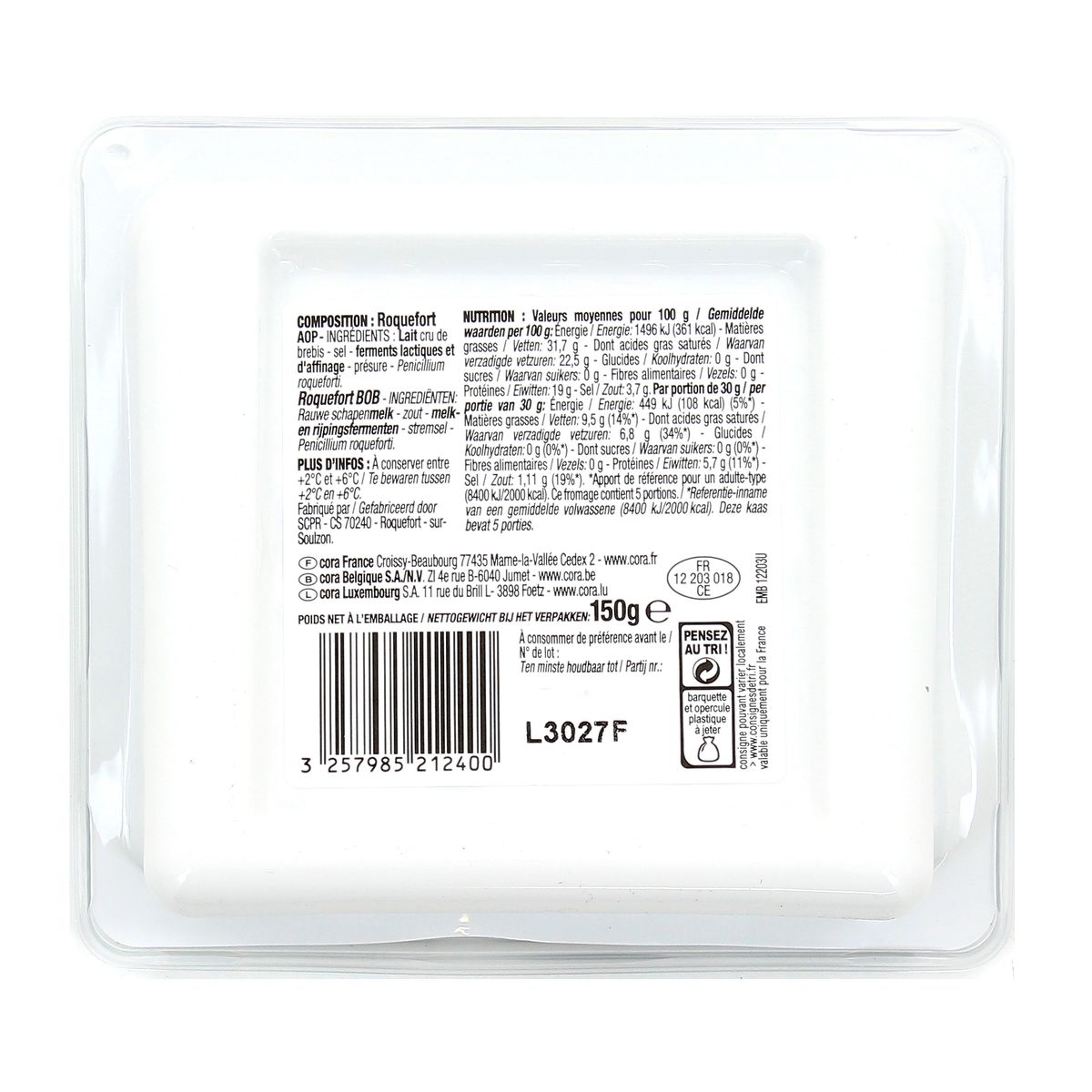 3257985212400 - Cora - Roquefort AOP tranche 