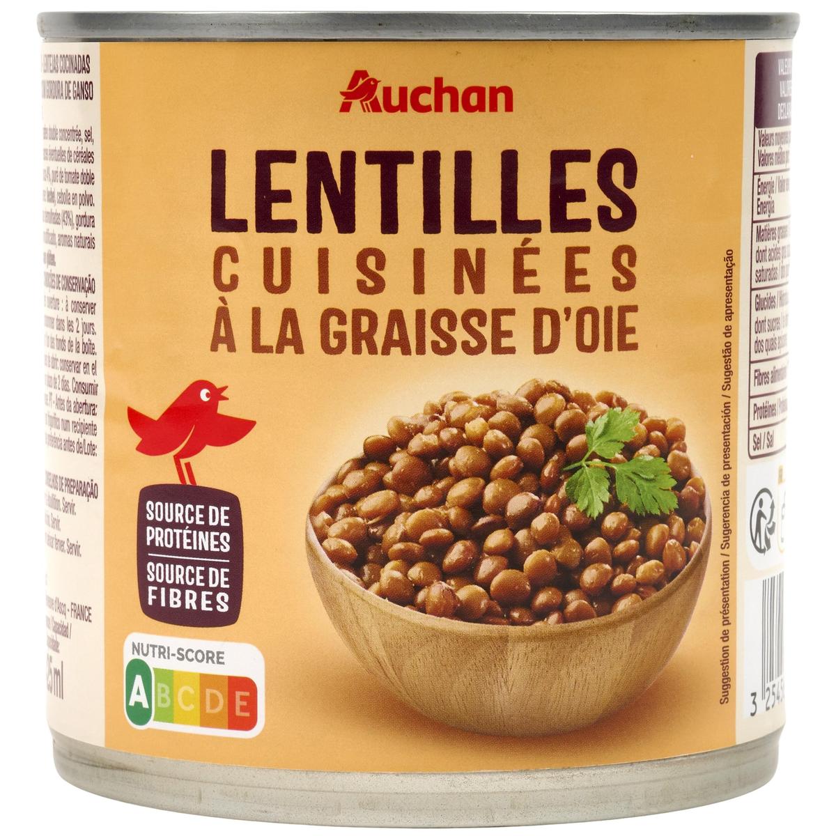 3254560683600 - Auchan - Lentilles cuisinées à la graisse d'Oie