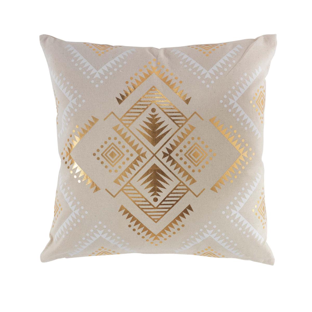 Coussin Déhoussable 60x60 Cm - Atlas Naturel - Coton Tissé - Fermeture Éclair - Marque Douceur D'Intérieur