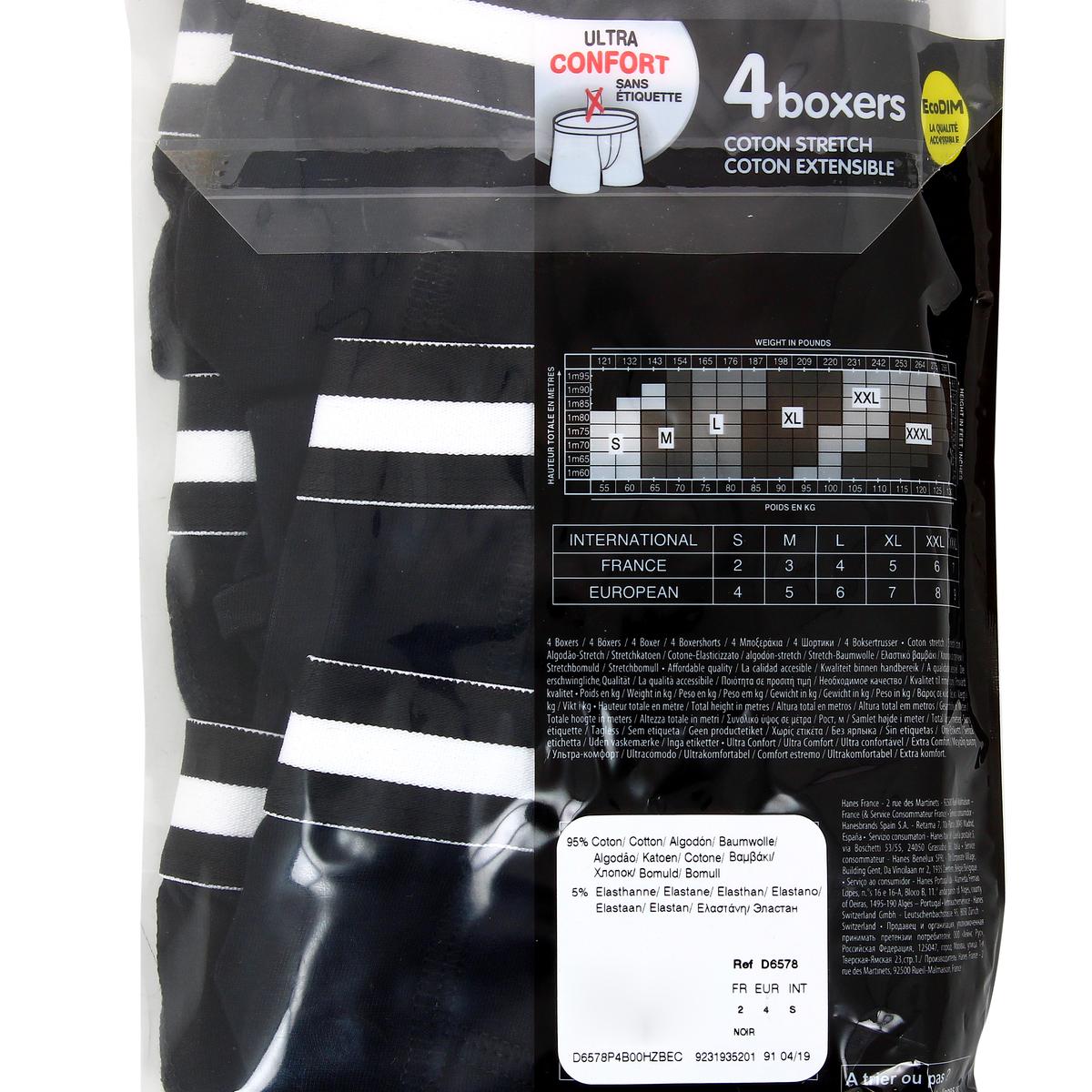 3610860656001 - Dim - Lot de 4 boxers Noirs Ecodim