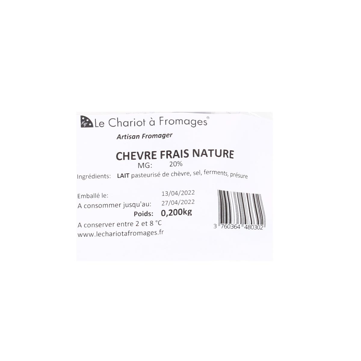 3760364480302 - Le Chariot à fromages, Artisan Fromager - Chèvre Frais Nature - Lait de chèvre pasteurisé