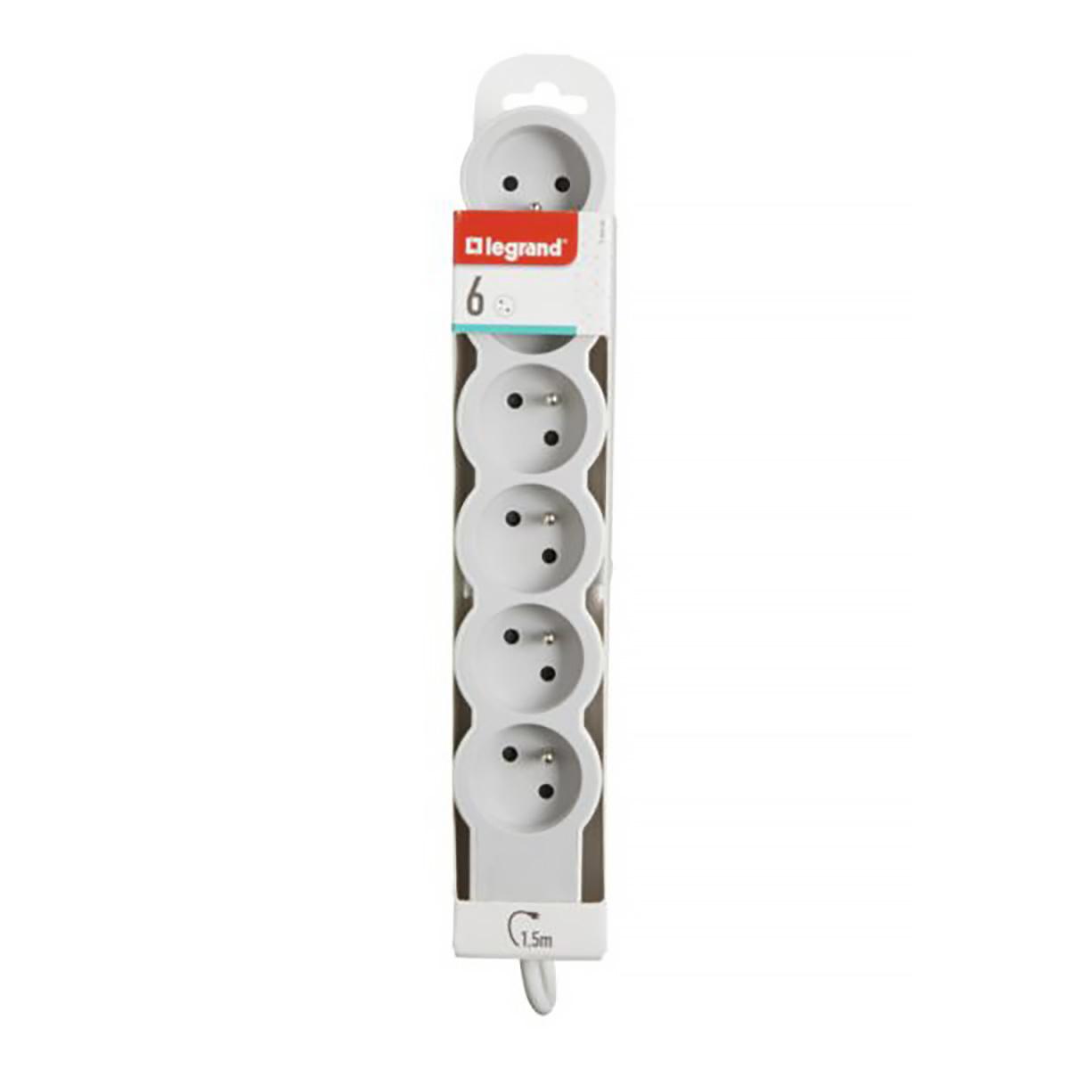 3414971943902 - Legrand - Rallonge multiprise extra-plate 6 prises 2P+T blanc et gris clair