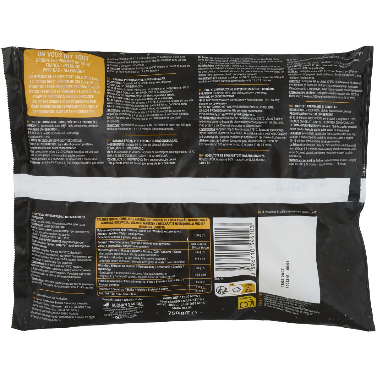 3596710544103 - Auchan - Frites crinkle ondulées 