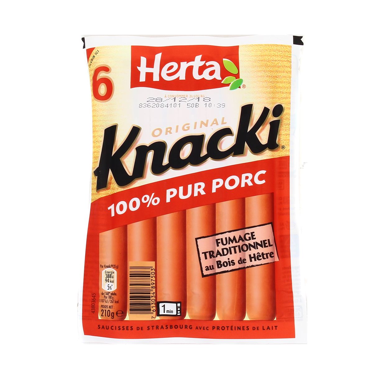 Herta Knacki Original Saucisses 100 Pur Porc 210g 6 Saucisses