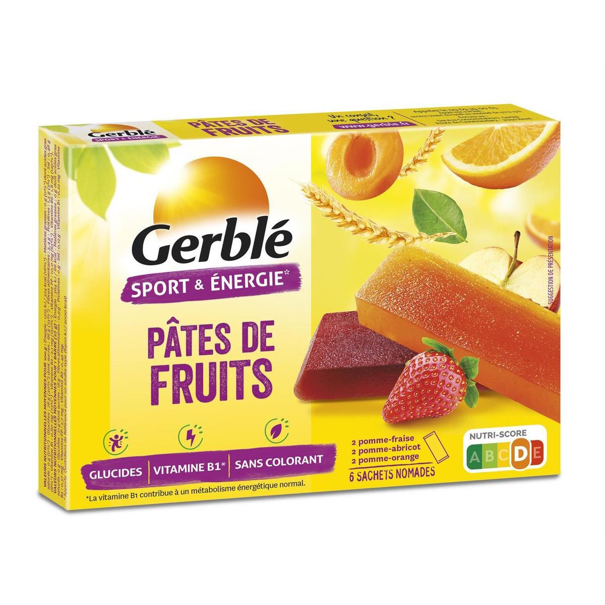 3175681660304 - Gerblé Sport et Energie - 6 Pâtes de fruits- Pommes Fraise, Pommes Abricot, Pommes Orange Sport et Energie