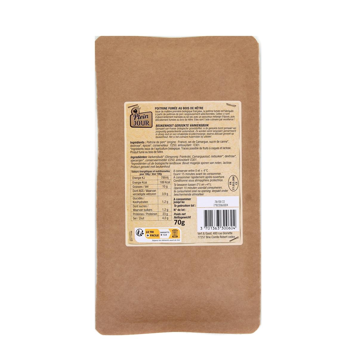 3701363300604 - Plein Jour - Poitrine Fumée au Bois de Hêtre, Bio