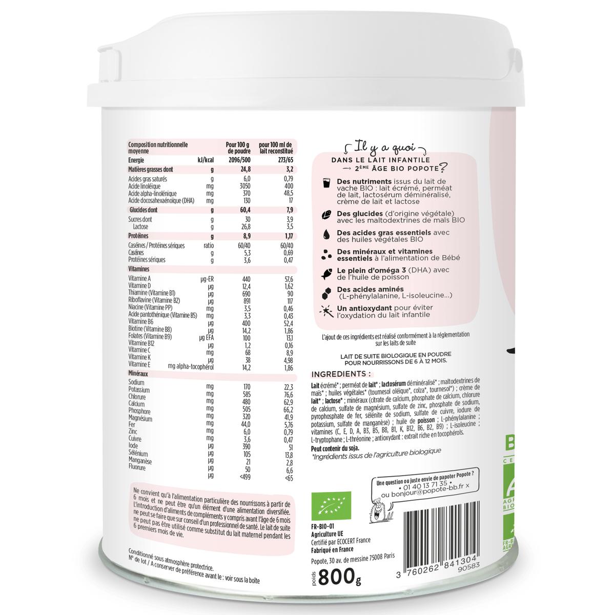 3760262841304 - Popote - Lait bébé en poudre 2ème âge Bio 6-12 mois