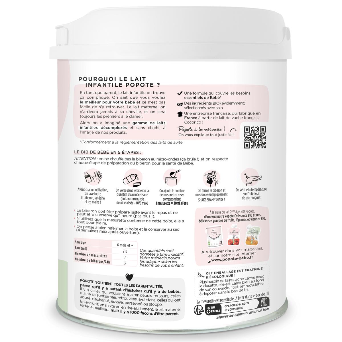 3760262841304 - Popote - Lait bébé en poudre 2ème âge Bio 6-12 mois
