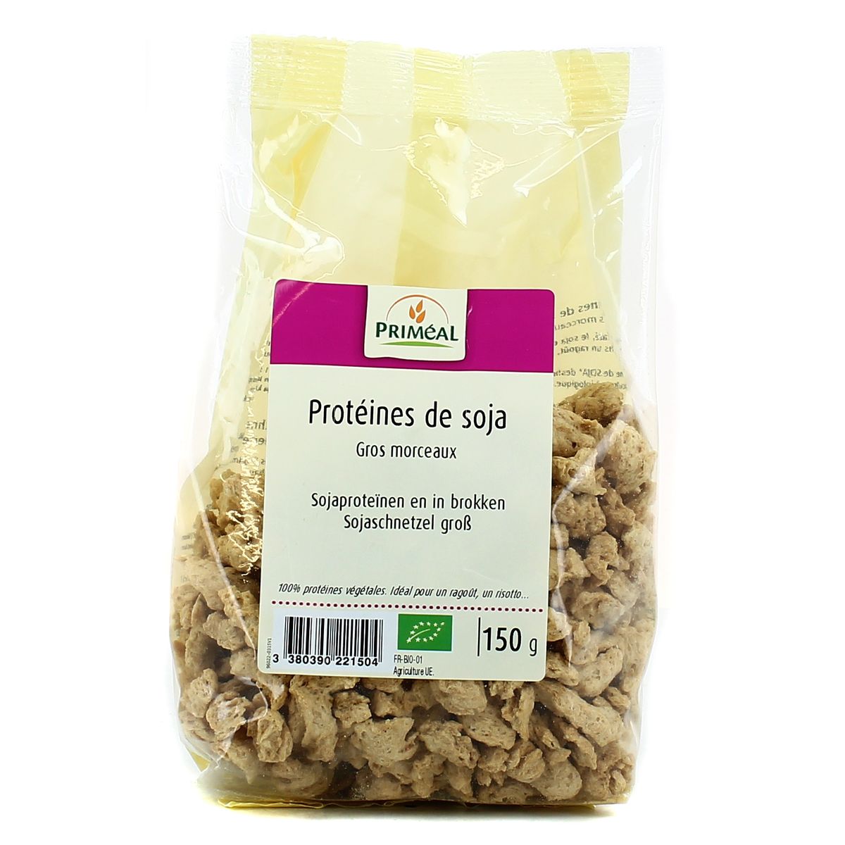 Livraison à domicile Priméal Protéines de Soja bio Gros Morceaux, 150g