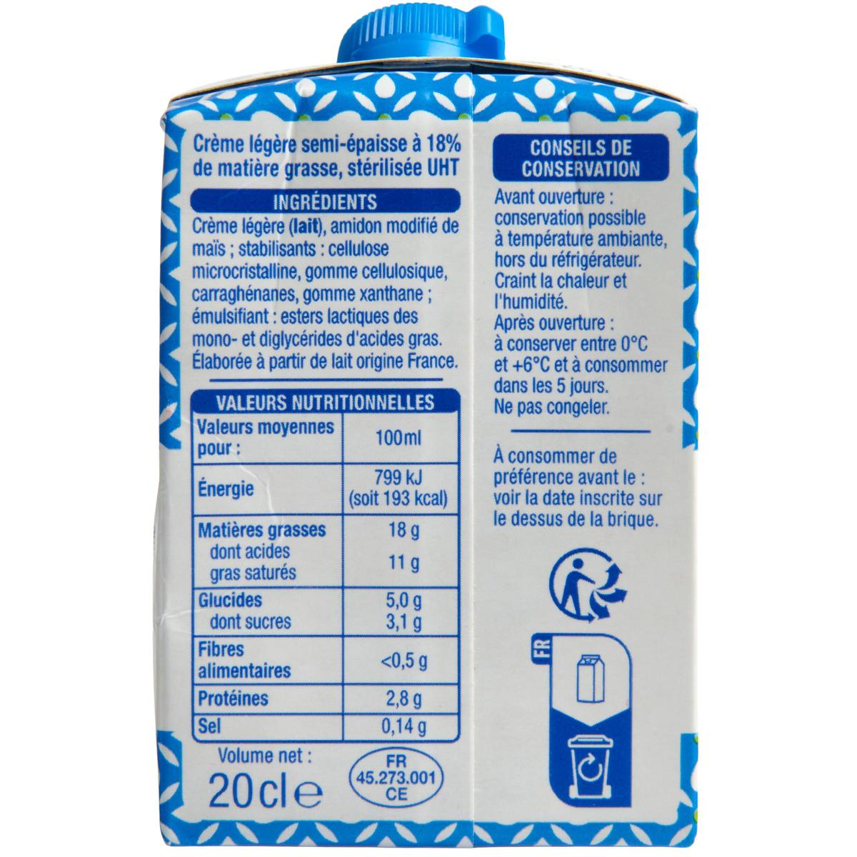 3596710483204 - Auchan - Crème légère semi-épaisse 18%mg UHT