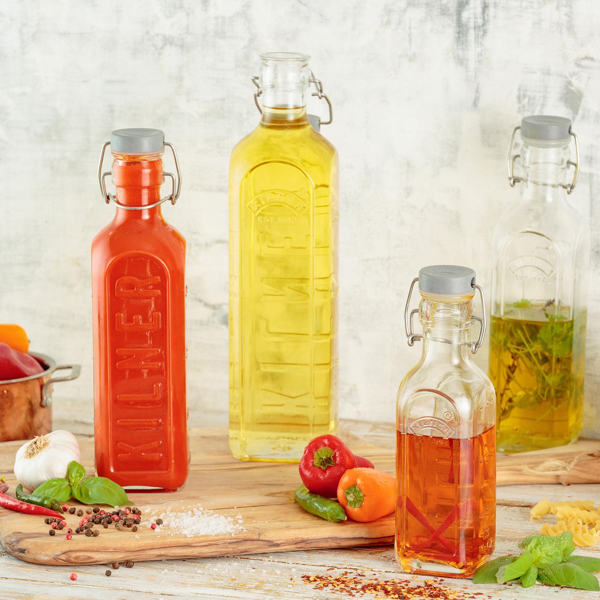5010853253404 - Kilner - Bouteille en verre carrée avec fermeture mécanique gris