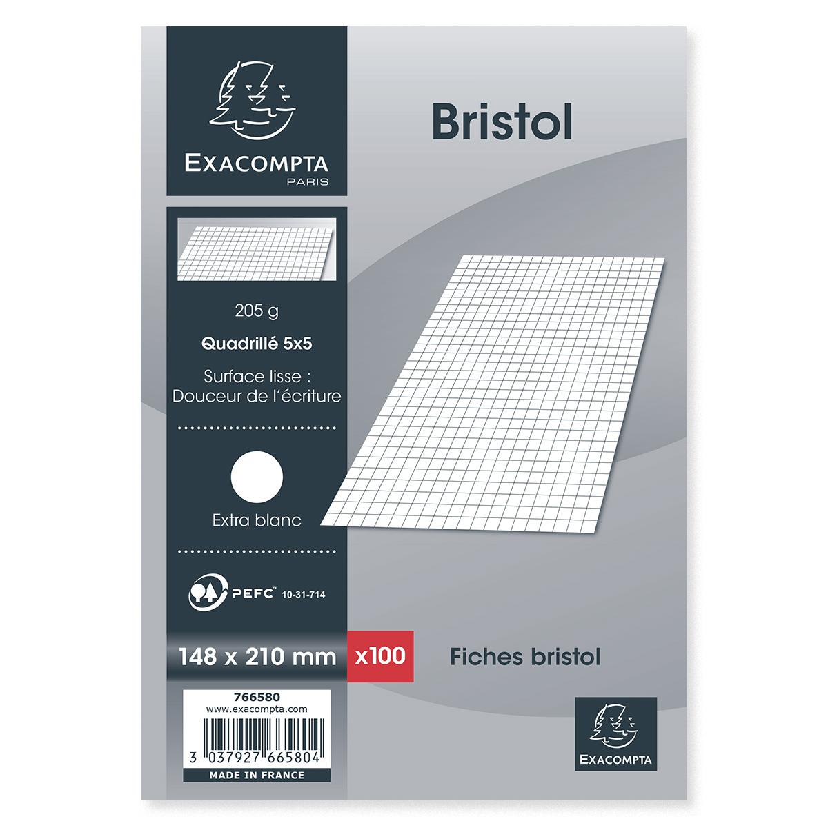 Fiches bristol Exacompta- Blanc - A5 14,8 x 21,0 cm - Quadrillé