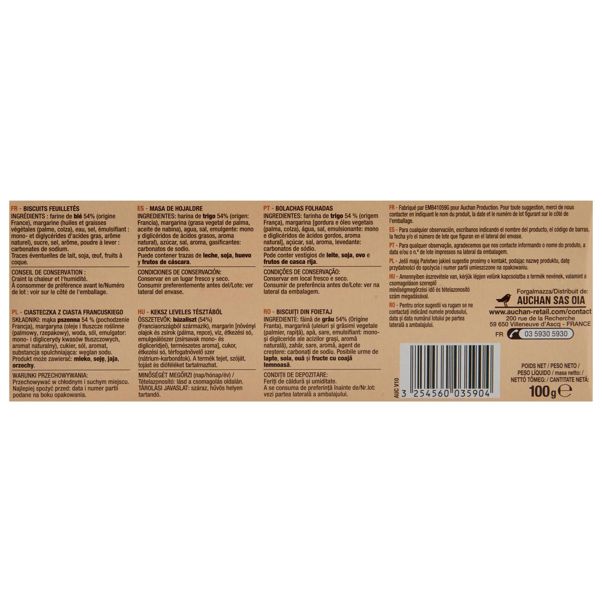 3254560035904 - Auchan - Palmiers nature biscuits feuilletés