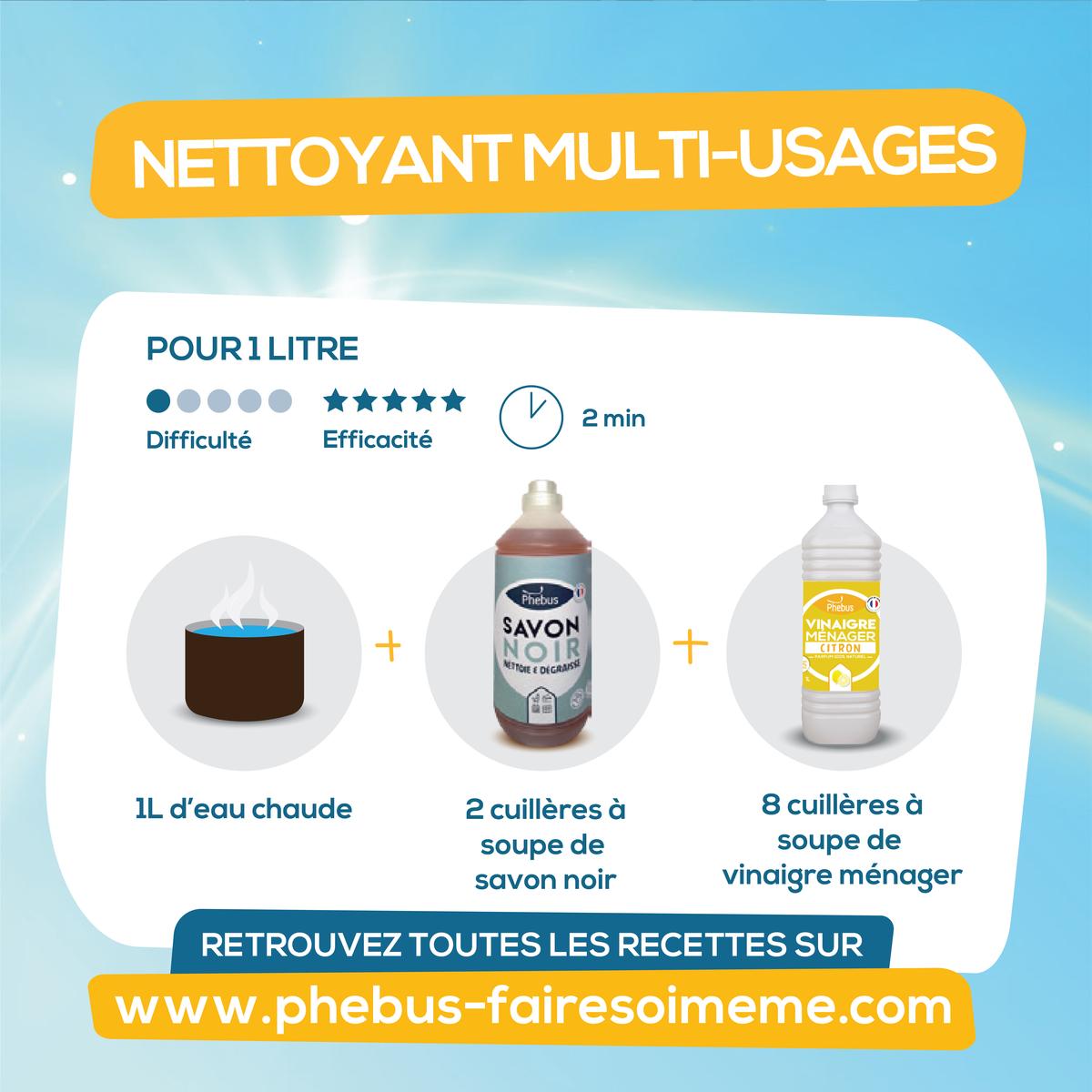 Alcool ménager nettoyant multi-usages Phebus parfum citron 1L