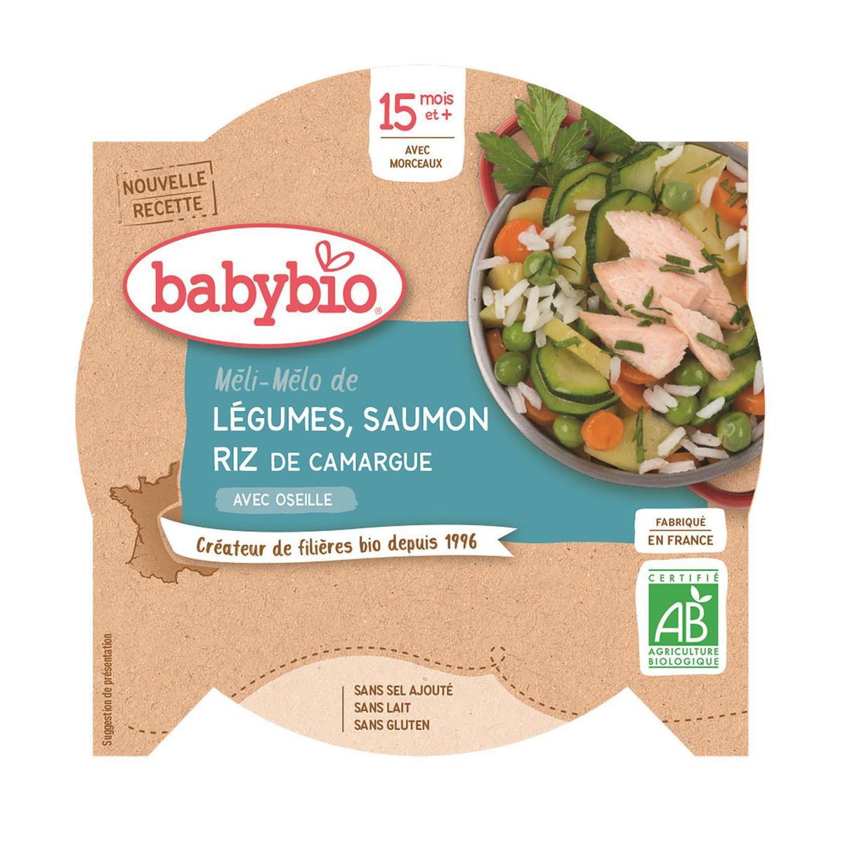 3288131530505 - Babybio - Méli-Mélo de Légumes, Saumon, Riz Bio Assiette Bébé Dès 15 mois