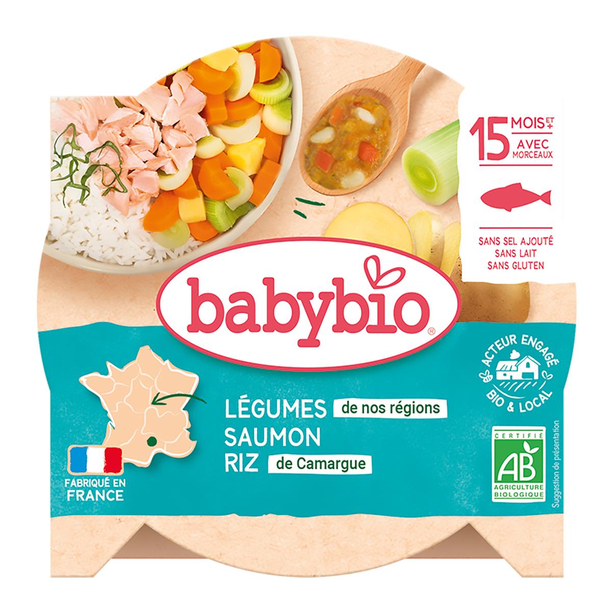 3288131530505 - Babybio - Méli-Mélo de Légumes, Saumon, Riz Bio Assiette Bébé Dès 15 mois