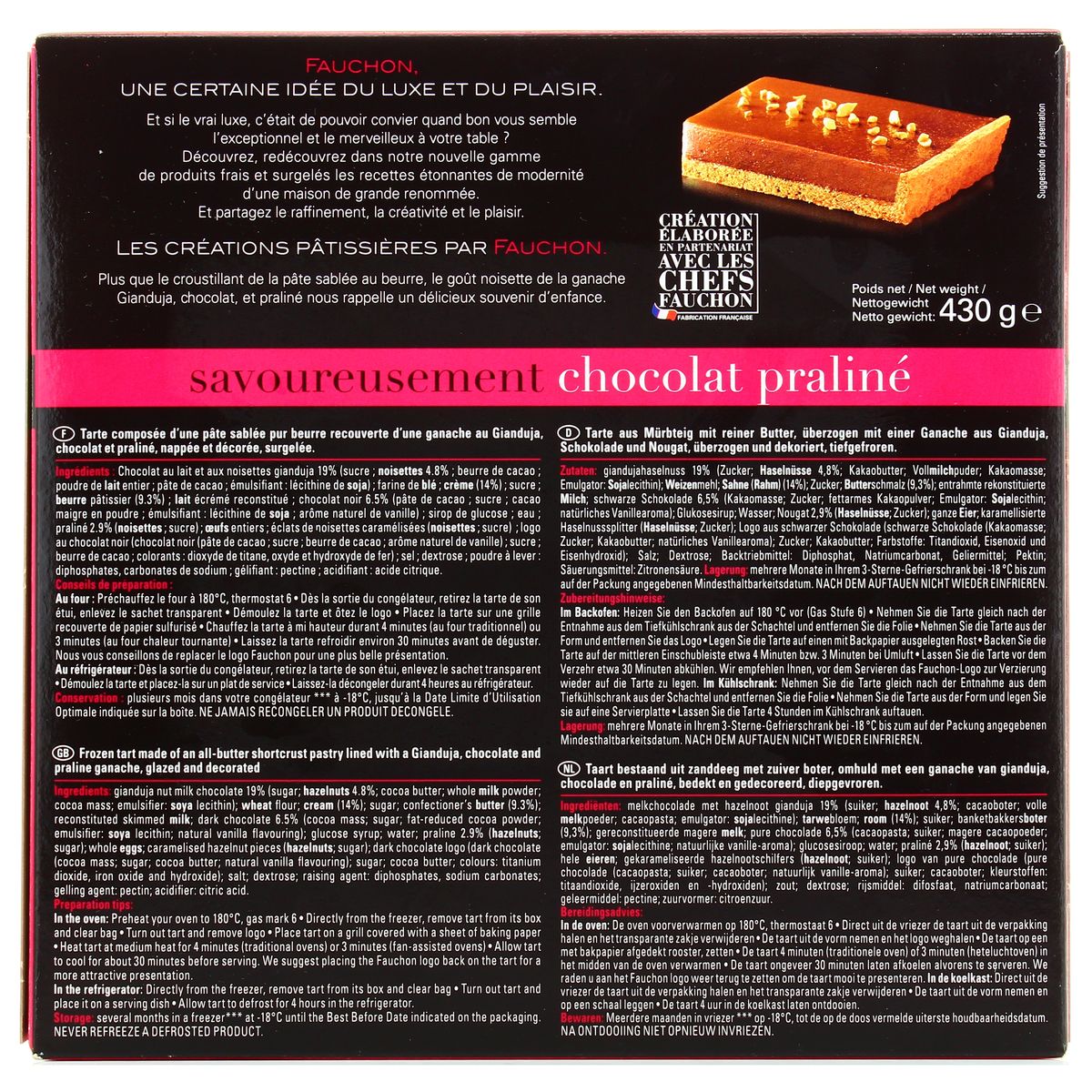 Fauchon Tarte Savoureusement Chocolat Praline 6 8 Parts 430g