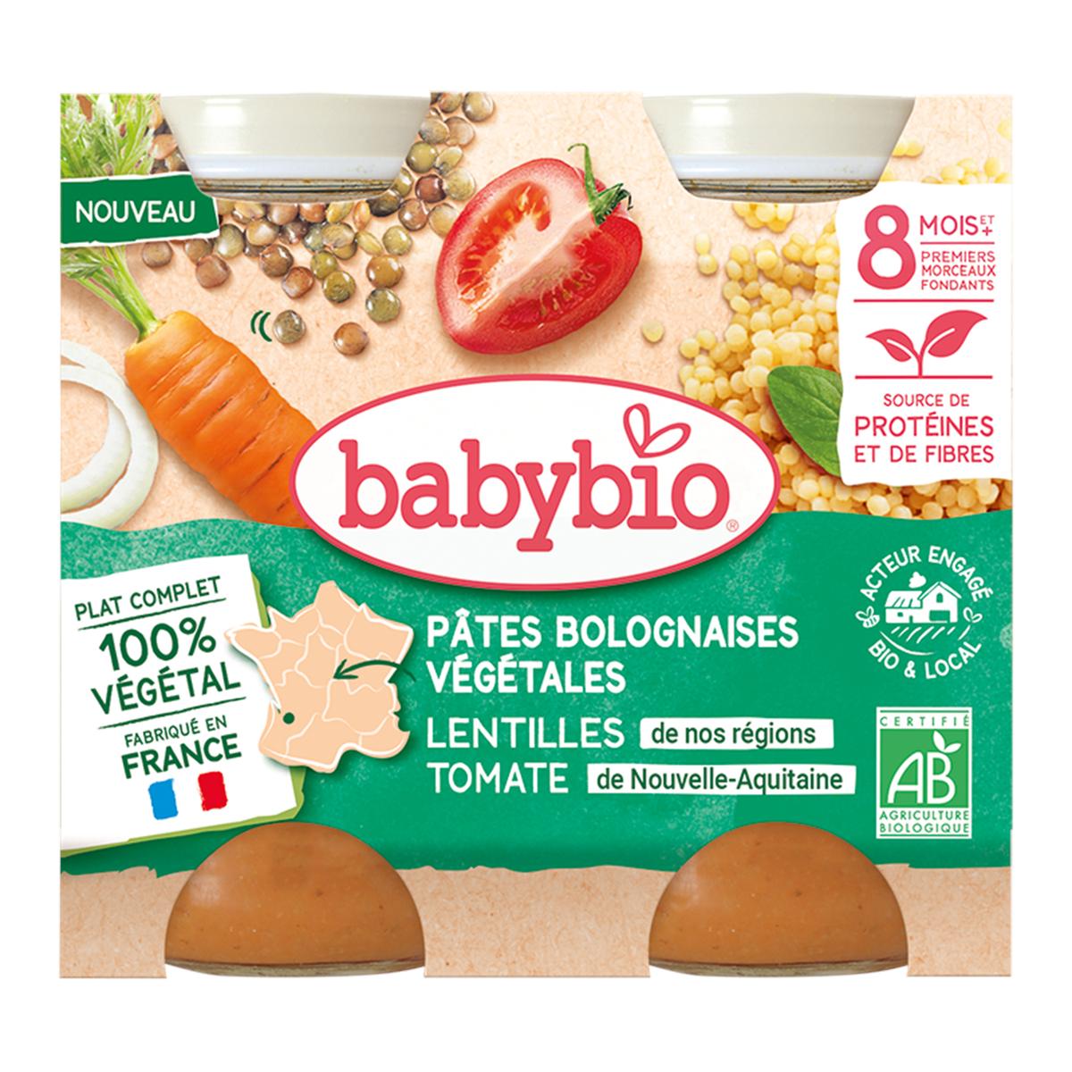 3288131510606 - Babybio - Pâte Bolognaise Végétale Bio - Lentilles et Tomates Pot Bébé Dès 8 mios