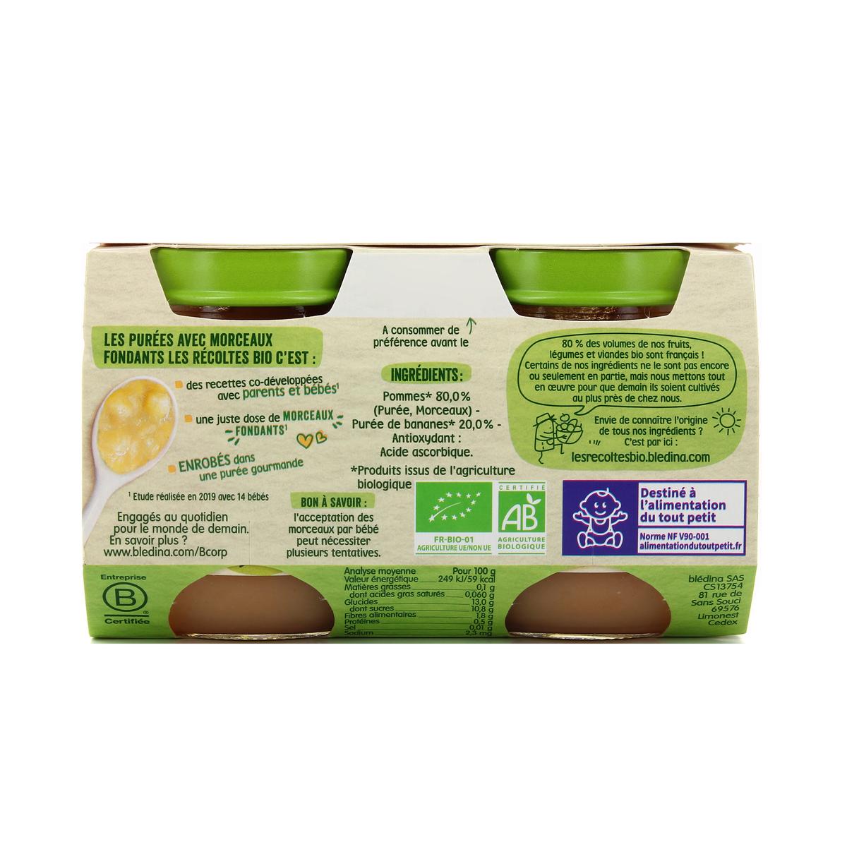 3041091565006 - Blédina - Les Récoltes Bio - Pommes, Bananes Bio Pot Bébé Dès 8 mois