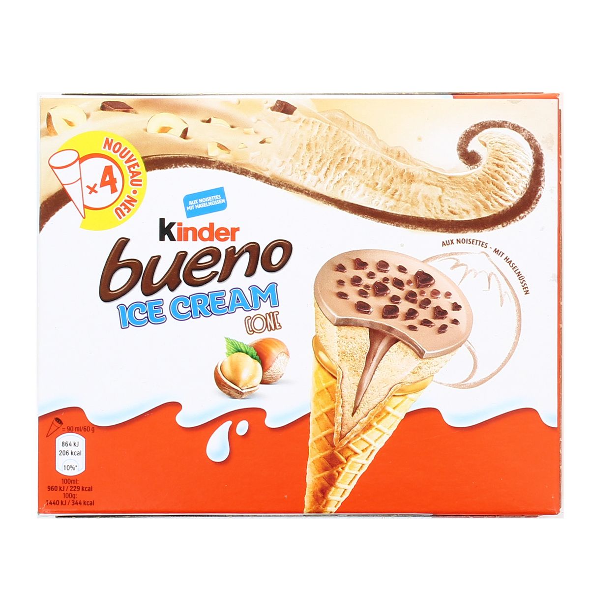 Kinder 4 Cônes Ice Cream Bueno 4x90ml, 4x60g : Houra.fr