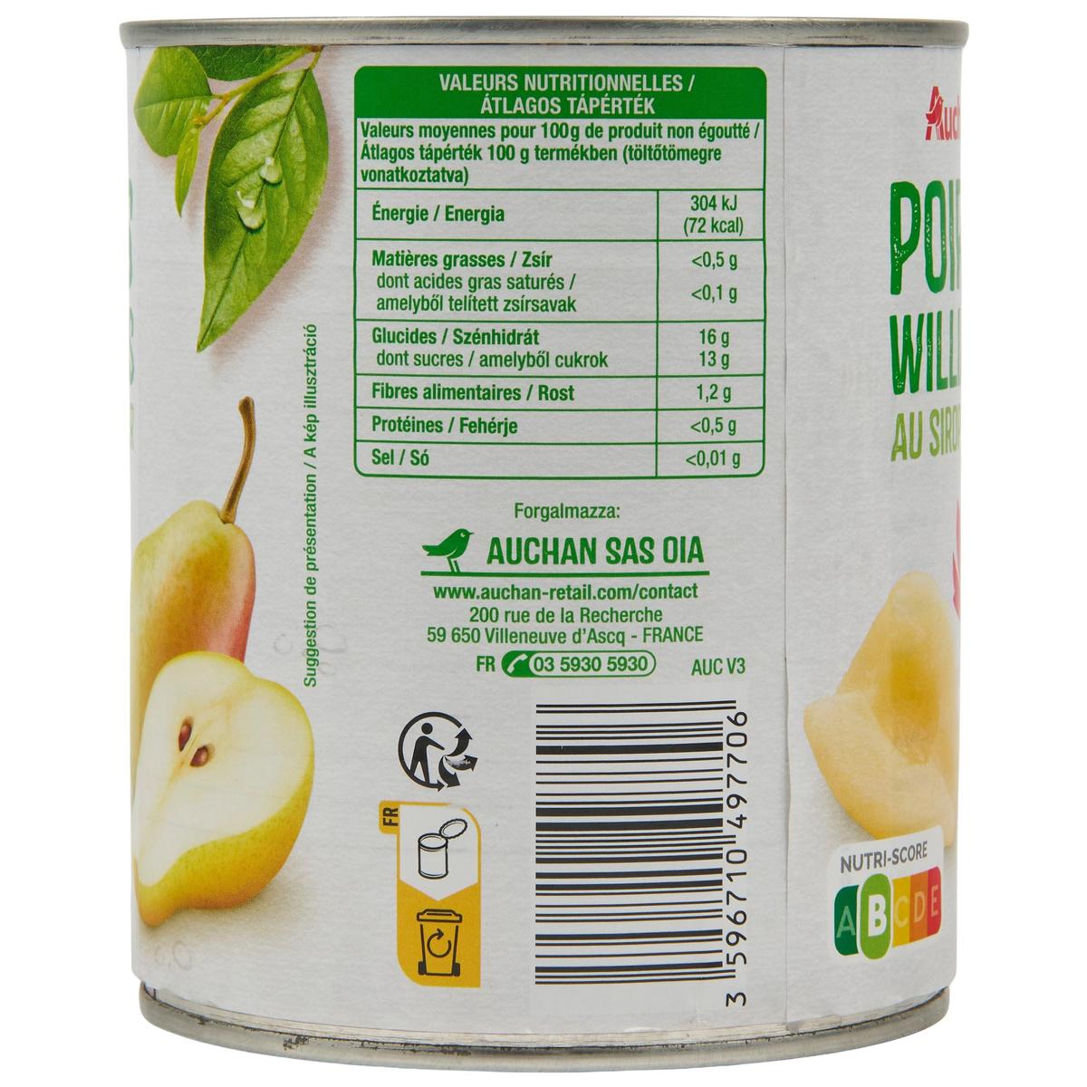 3596710497706 - Auchan - Poires williams au sirop léger